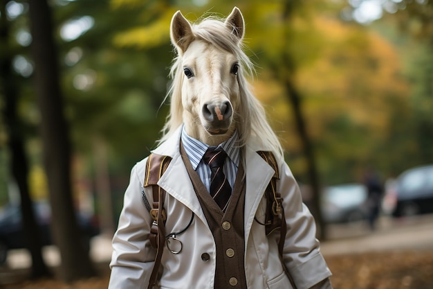 Un cheval habillé comme un docteur généré par l'IA.