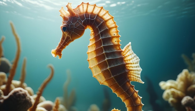 un cheval de mer nage dans l'océan