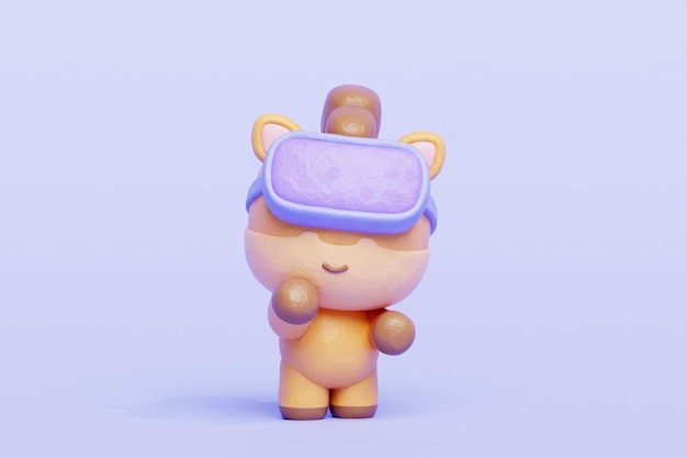 Cheval mignon 3D portant un casque de réalité virtuelle Personnage animal de dessin animé rendu 3D