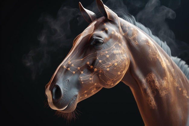 Un cheval avec un motif d'étoiles sur son visage