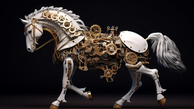 Cheval de Mustang Steampunk blanc