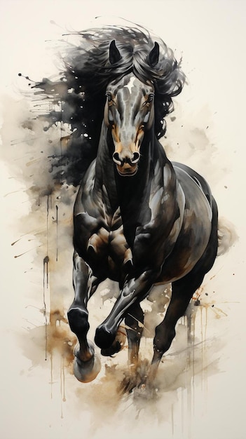 Un cheval noir avec une crinière blanche.
