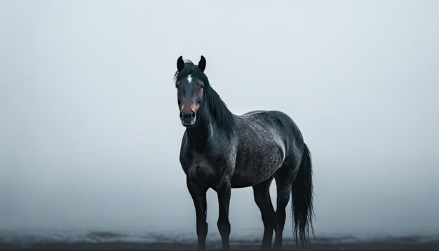 Cheval noir sur fond blanc