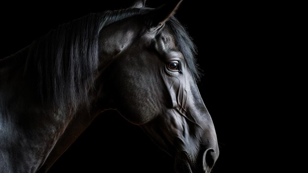 Cheval noir sur fond noir