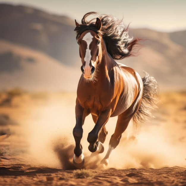 Un cheval qui court dans le désert