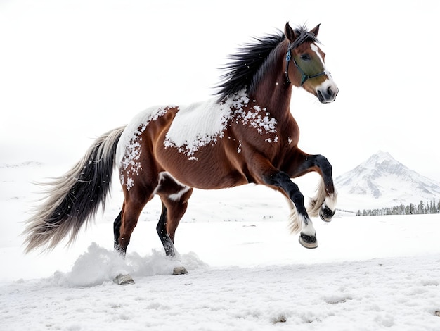 Un cheval qui court sur la neige