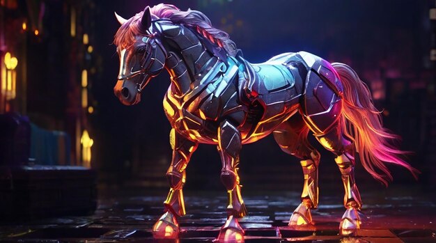 Un cheval robot belle vue ai image générative