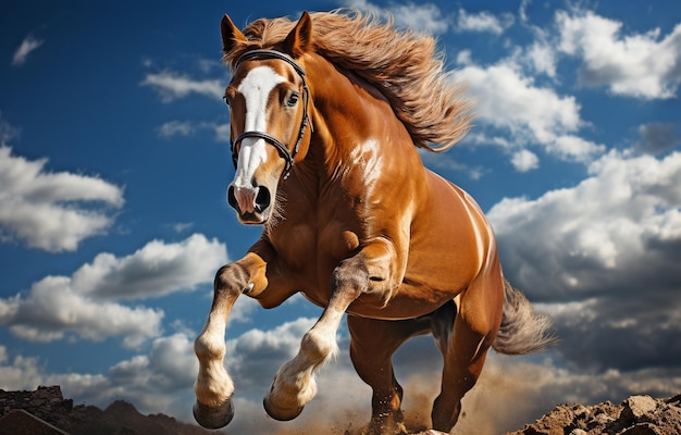 un cheval sautant au-dessus d'une barrière dans une image avec un thème de saut de spectacle