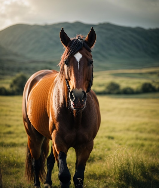 Cheval sauvage errant seul dans la prairie