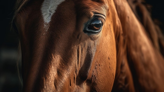 Un cheval avec une tache blanche sur le visage