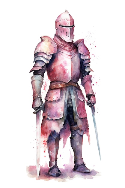 Chevalier en armure complète clipart aquarelle isolé sur fond blanc avec IA générative