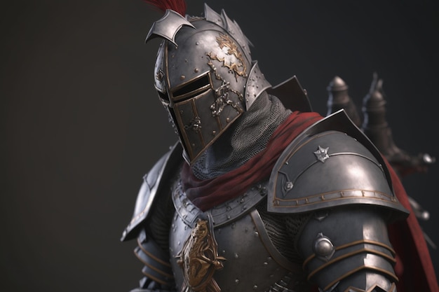 Un chevalier en armure avec une flèche rouge sur la tête