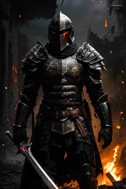 Le chevalier à l'armure noire et l'épée cramoisi