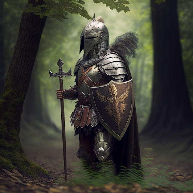 Chevalier blindé médiéval avec épée, Moyen Âge
