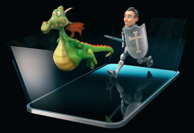 Chevalier et Dragon - Illustration 3D