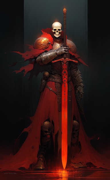 Photo un chevalier avec une épée et un manteau rouge