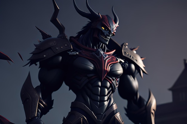 Un chevalier monstre sombre avec un masque et une armure IA générative