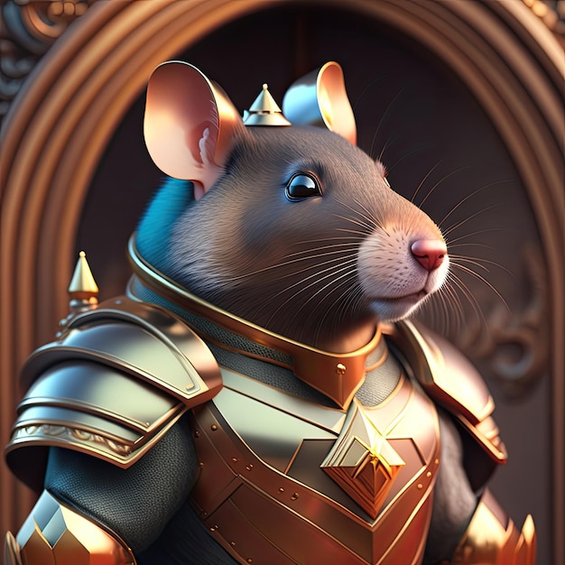 Chevalier de rat majestueux anthropomorphique Portrait de rongeur abstrait Illustration en 3D