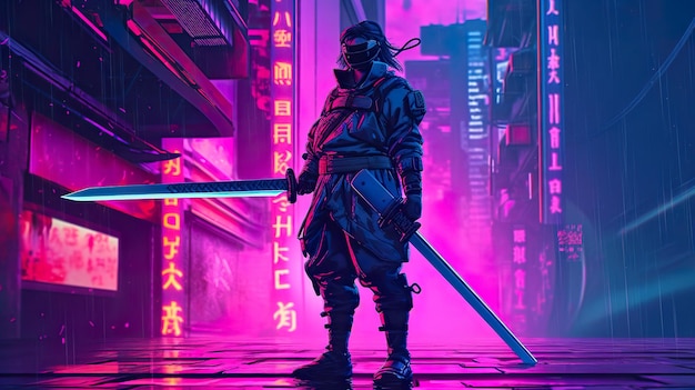 Chevaliers avec épée Synthwave ai générer