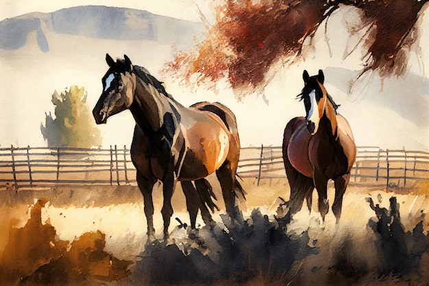 Chevaux aquarelle