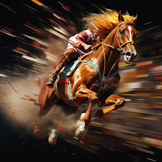 Des chevaux artistiques courent en groupe sur une piste de course