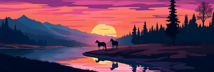 Photo des chevaux au coucher du soleil - photo #