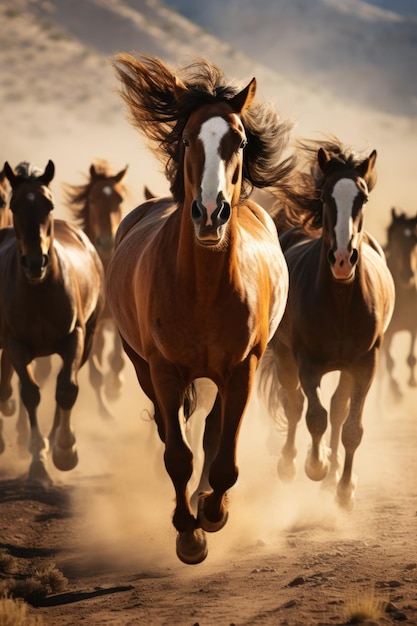 des chevaux au galop dans la steppe IA générative