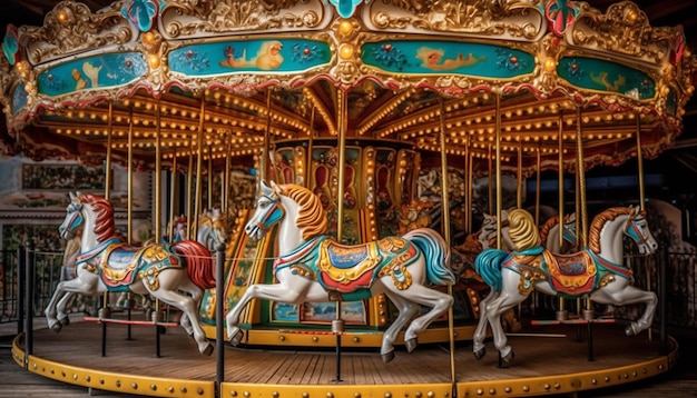 Les chevaux de carrousel qui tournent apportent la joie de l'enfance à l'extérieur grâce à l'IA
