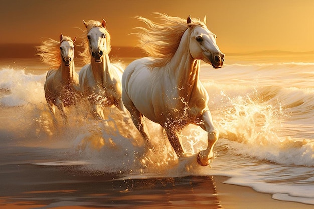 Photo chevaux courant dans l'eau - photo #