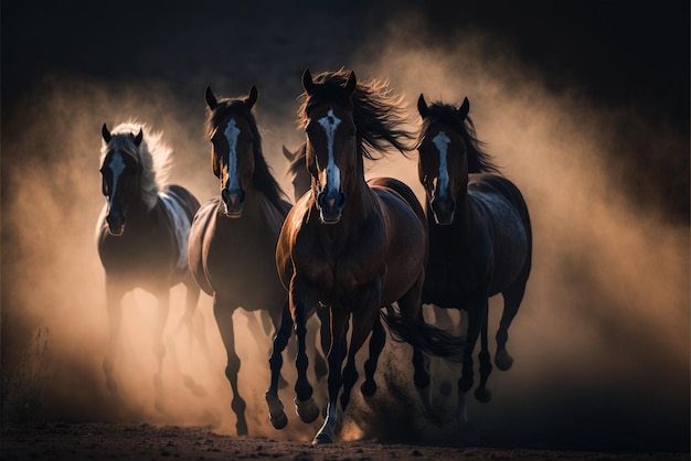 Chevaux courant dans la poussière générative ai