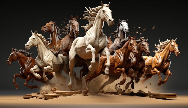 Chevaux de cow-boy de l'ouest sauvage Diorama modèle 3D