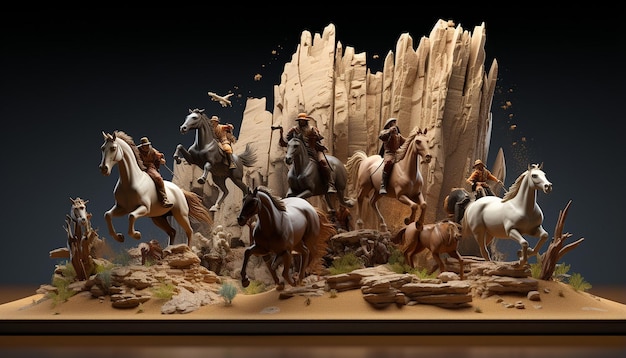 Chevaux de cow-boy de l'ouest sauvage Diorama modèle 3D