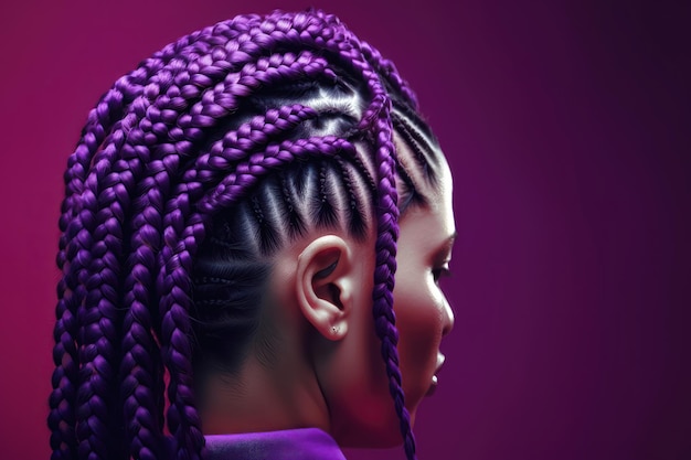 Cheveux afro tressés dans une coiffure Cornrow à l'aide d'extensions de cheveux synthétiques générées par l'IA