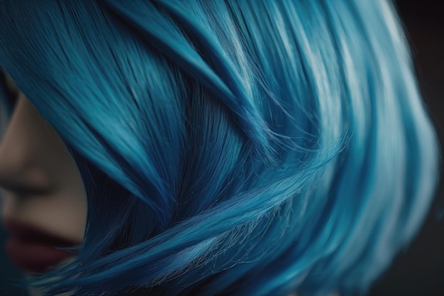 Cheveux bleus d'une jeune fille en gros plan AI Generation