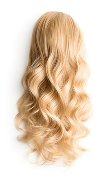 Cheveux blonds bouclés isolés sur fond blanc Beaux cheveux longs blonds en bonne santé coupe de cheveux verrouillée coiffure cheveux teints ou colorés concept de traitement d'extension de cheveux de guérison