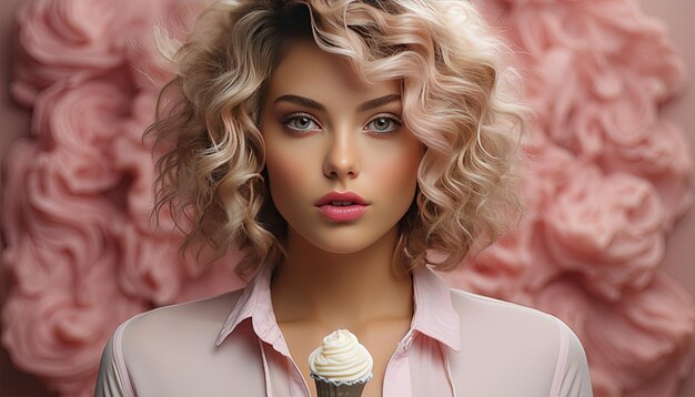 Photo cheveux blonds avec une lèvre rose et une lèvre rosée