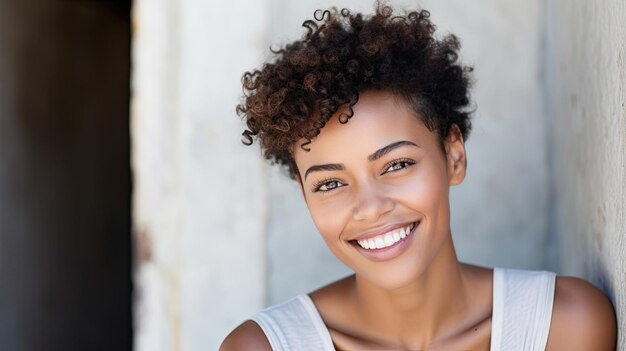 Les cheveux bouclés individuels contre le mur texturé