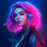 Photo les cheveux roses pastel punk super héros femme adolescente veste en cuir