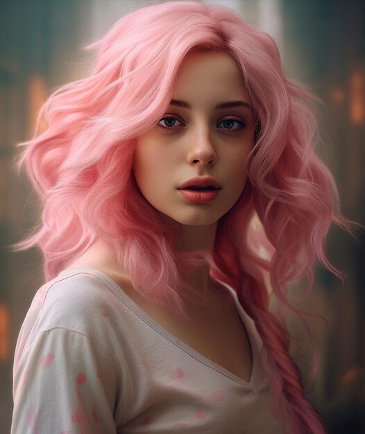 Photo les cheveux roses pastel punk super héros femme adolescente veste en cuir