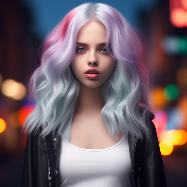 Photo les cheveux roses pastel punk super héros femme adolescente veste en cuir