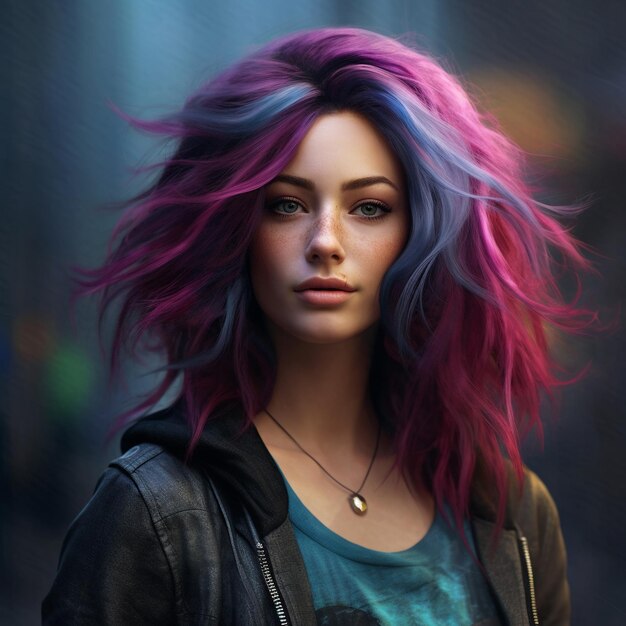 Les cheveux roses pastel punk super héros femme adolescente veste en cuir