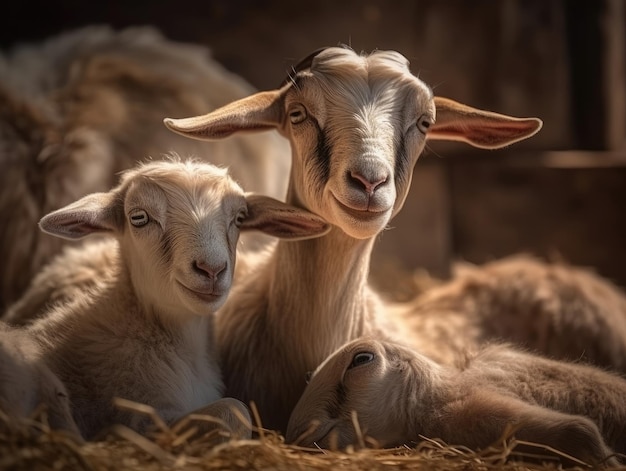 Chèvre adulte avec bébés IA générative