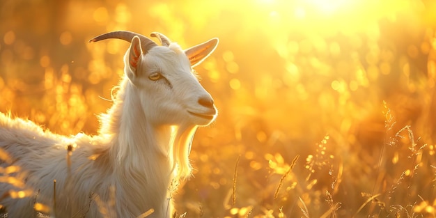 La chèvre de l'Aïd al-Adha au coucher du soleil Dans le contexte de la célébration du coucher du Soleil de l'Eid al-Addha avec la chèvre Ai générée