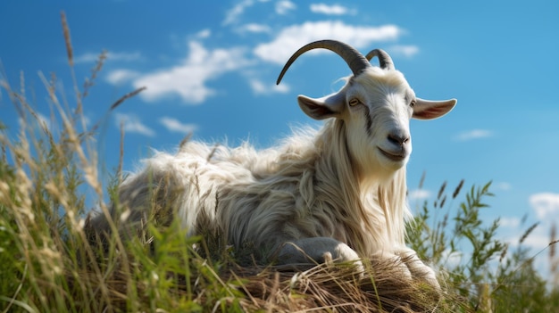 Chèvre au repos dans l'herbe symbolisme alchimique et superbe image Uhd