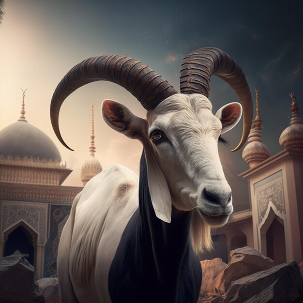 La chèvre Eid alAdha vente socail post photo d'arrière-plan générée par l'IA