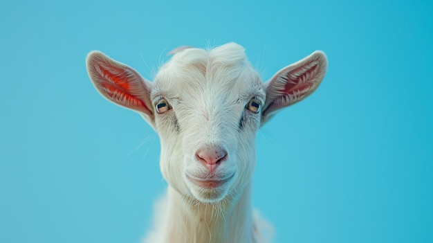 Une chèvre sur un fond bleu pastel