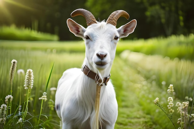 Les chèvres mangent de l'herbe dans le champ