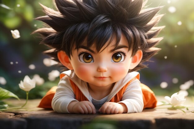 Photo chiba, japon, 22 décembre 2018 - une énorme structure gonflable de l'arrière du personnage de son goku.