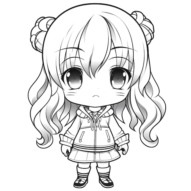 Chibi est une fille d'anime heureuse illustration pour livre à colorier