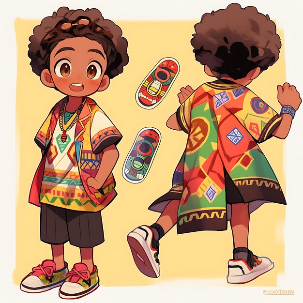 Chibi Kawaii masculin coloré Masai africain imprimé en gras Ankle à perles Tu collection de personnages mignons